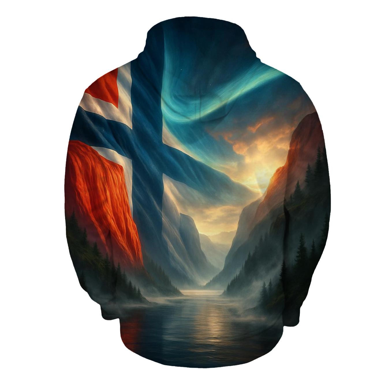 Aurora Fjord Flag Of Norway embroidered hoodies