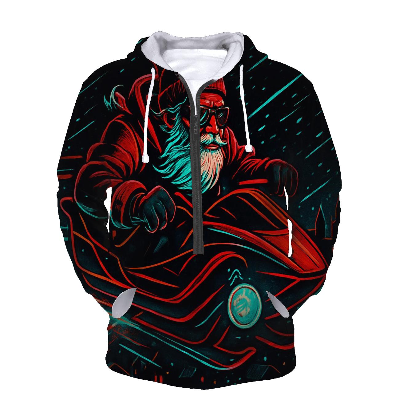 Neon Midnight Sleigh Rider graphic hoodies