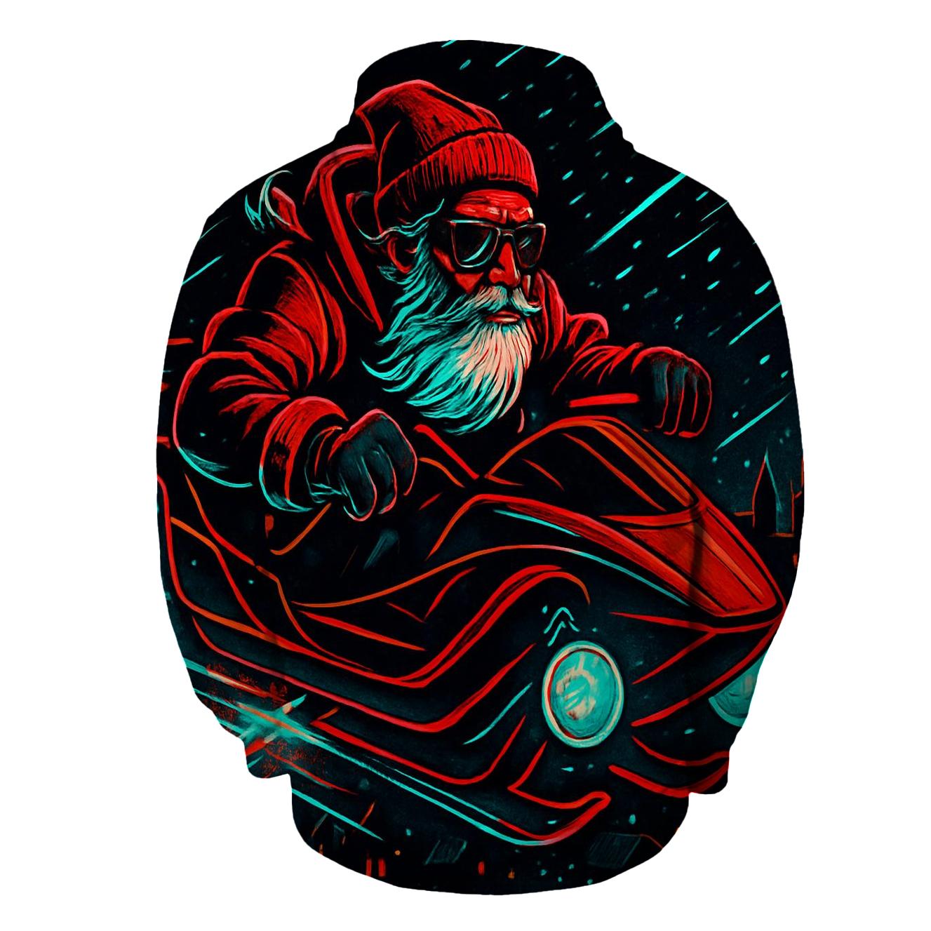 Neon Midnight Sleigh Rider graphic hoodies