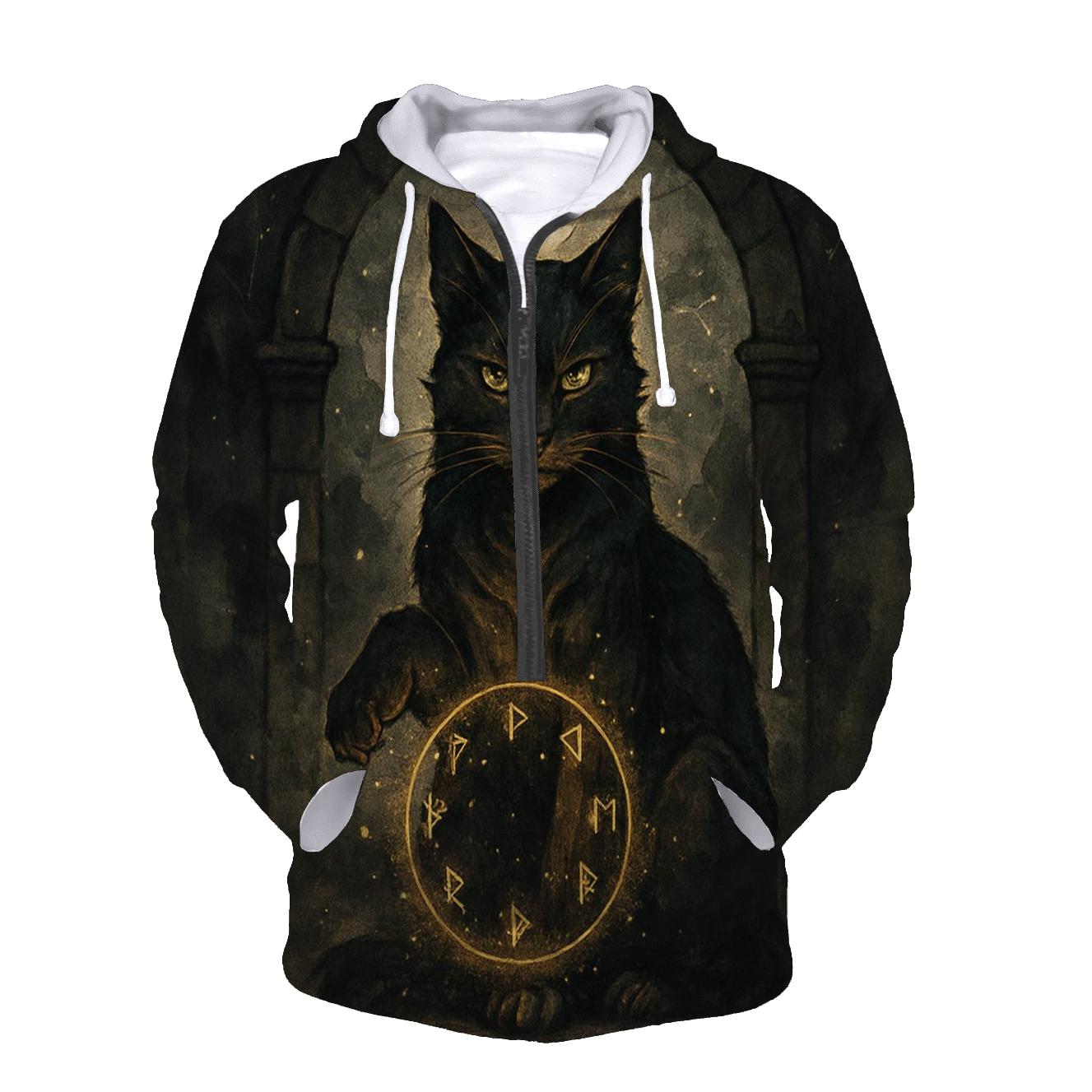 Midnight Rune Guardian Cat heavyweight hoodies