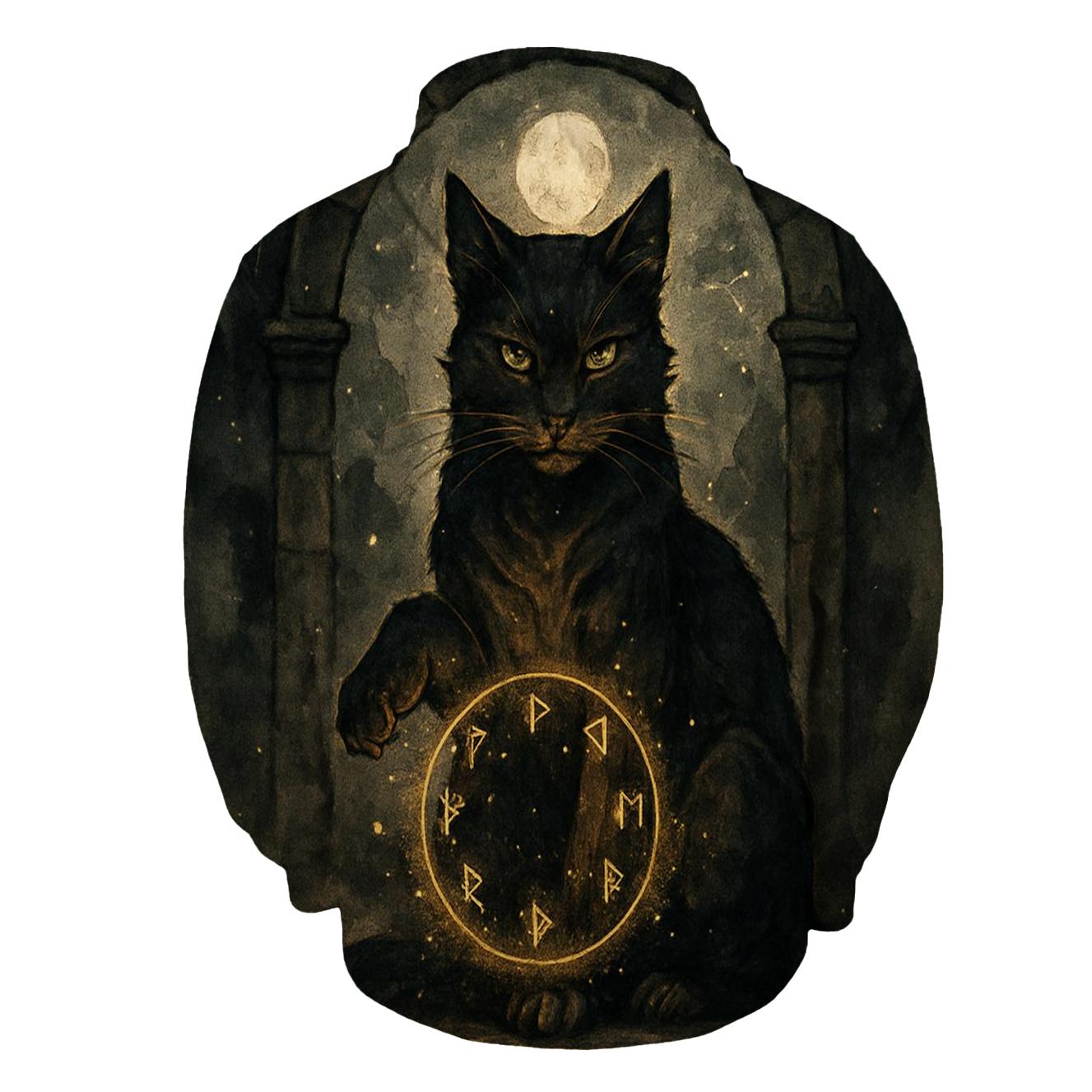 Midnight Rune Guardian Cat heavyweight hoodies