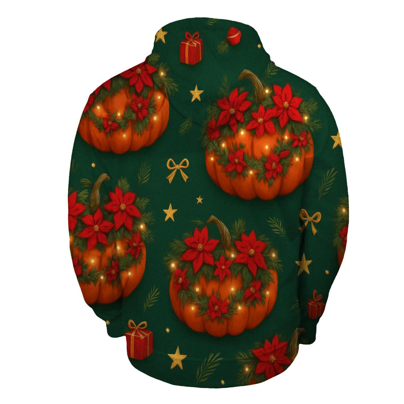 Poinsettia Garland Pumpkin Scatter On Deep Green Background hoodie trends
