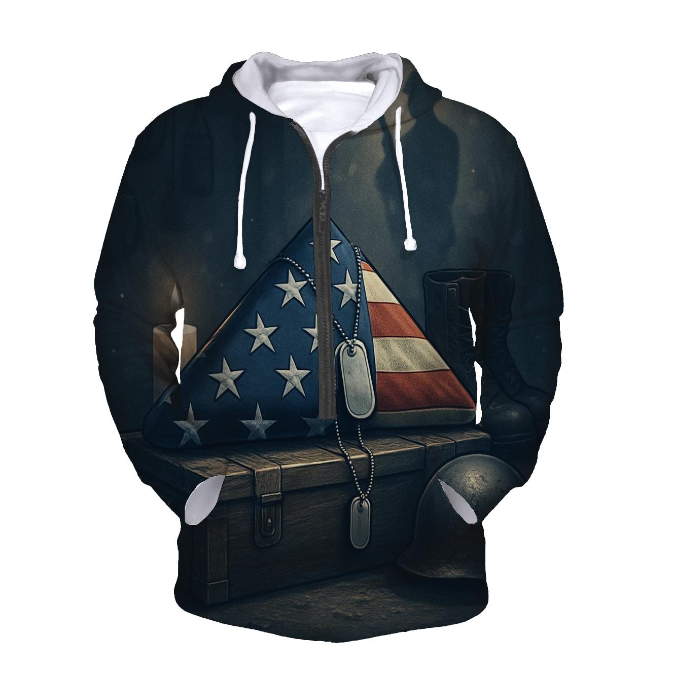 Folded Flag And Silent Gear Relic zip-up hoodies