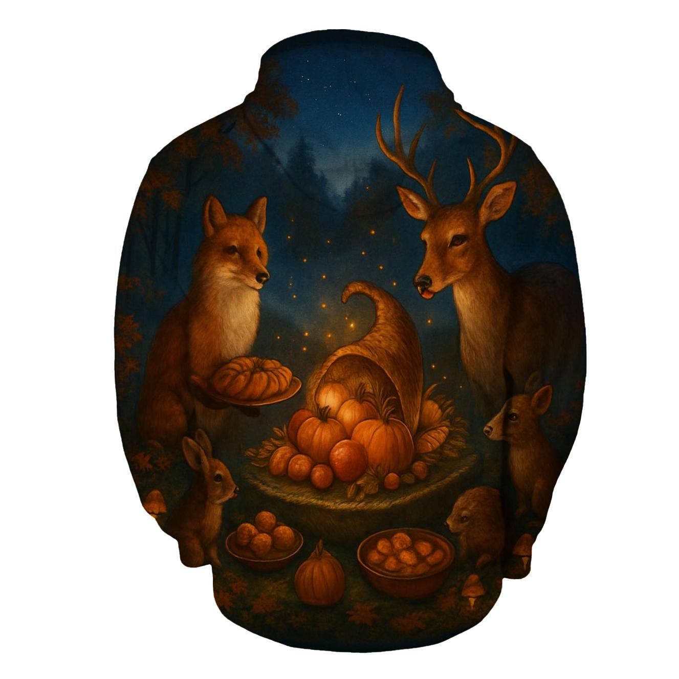 Starlit Cornucopia Woodland Banquet zip-up hoodies