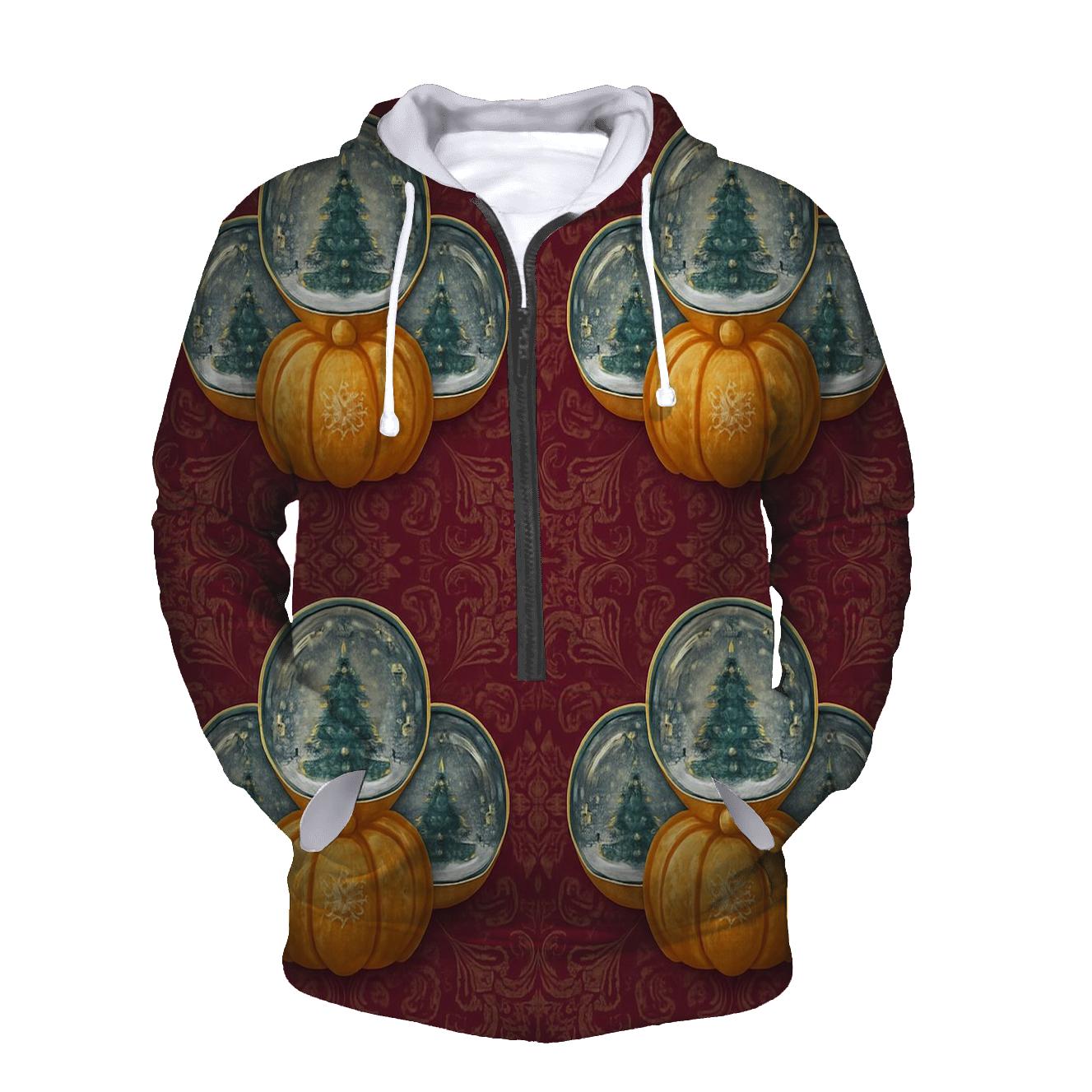Snow Globe Pumpkin Medallion Repeat On Burgundy Background hoodie styles