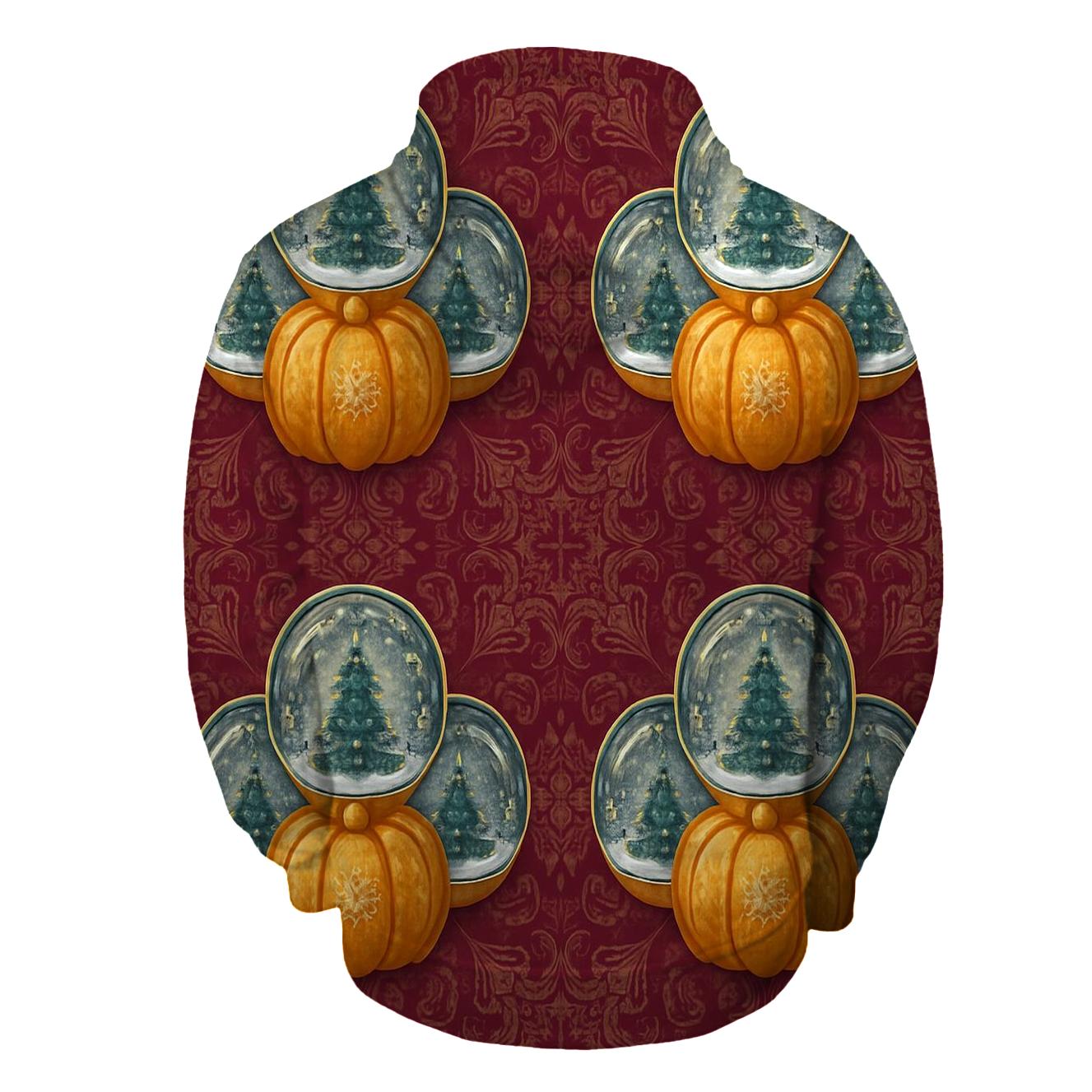 Snow Globe Pumpkin Medallion Repeat On Burgundy Background hoodie styles