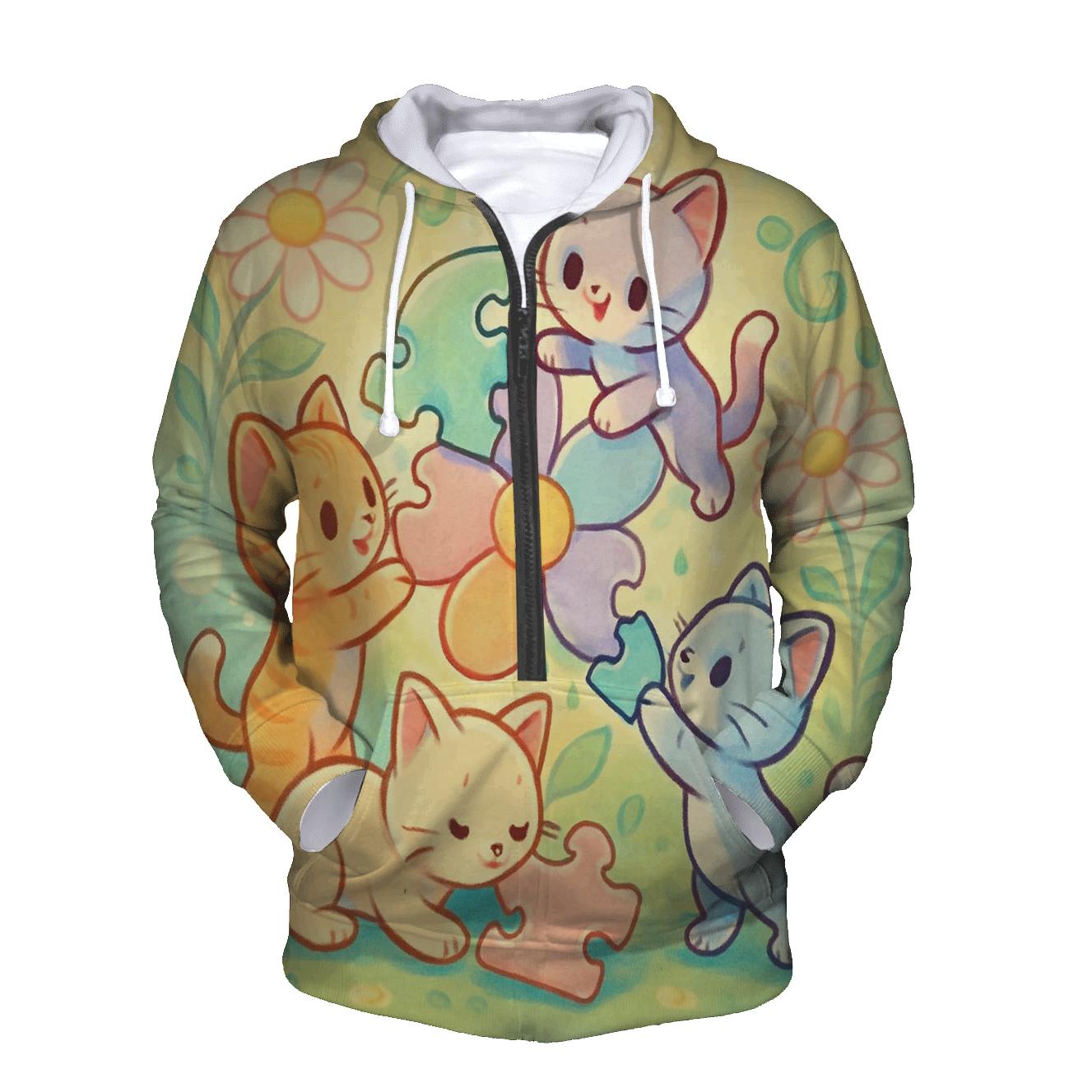 Sunlit Garden Puzzle Kittens embroidered hoodies