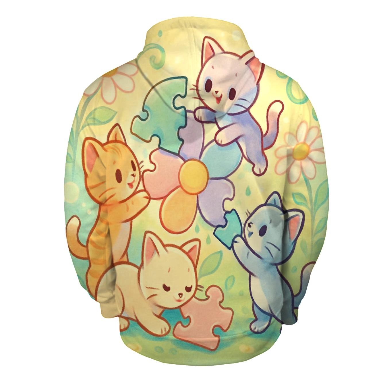 Sunlit Garden Puzzle Kittens embroidered hoodies