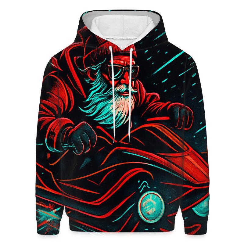 Neon Midnight Sleigh Rider graphic hoodies