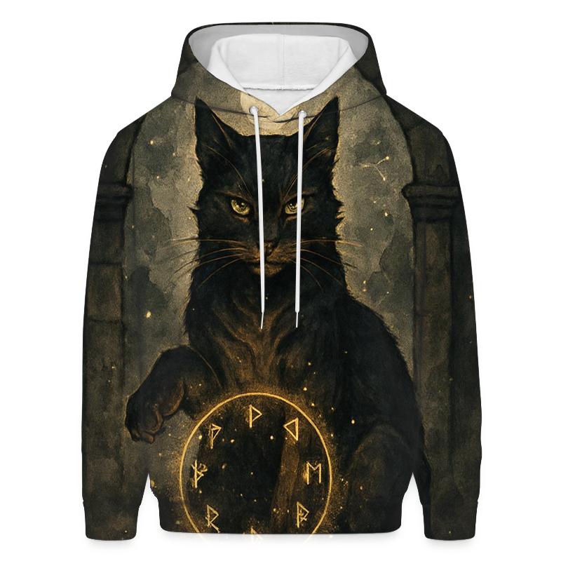 Midnight Rune Guardian Cat embroidered hoodies