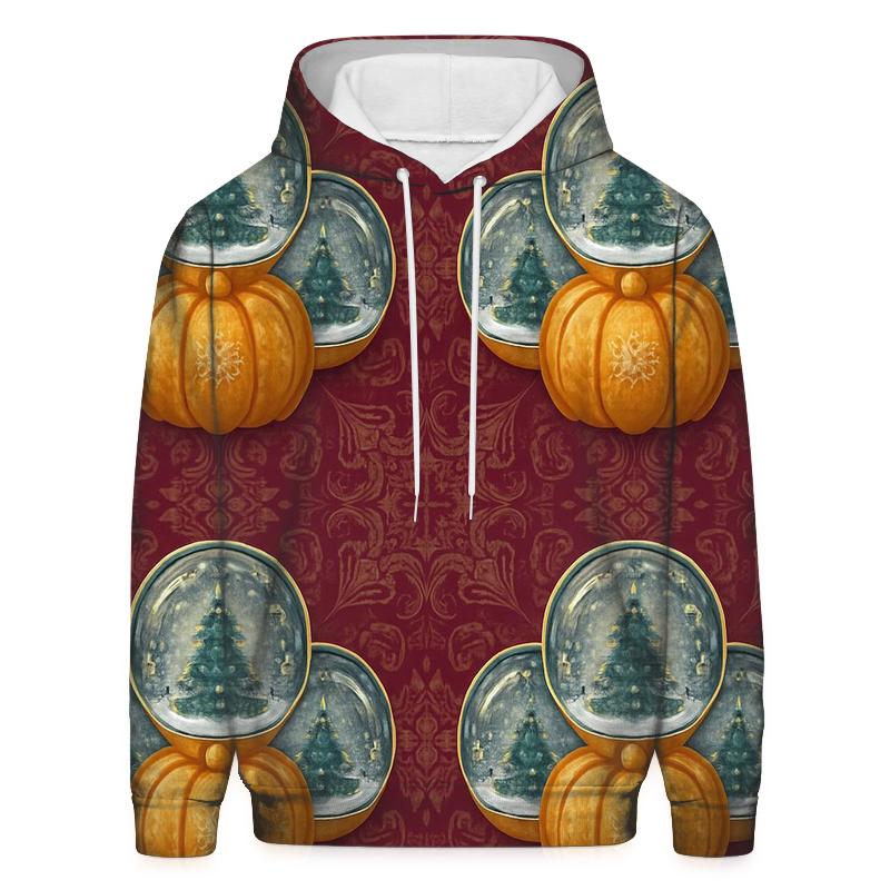 Snow Globe Pumpkin Medallion Repeat On Burgundy Background pullover hoodies
