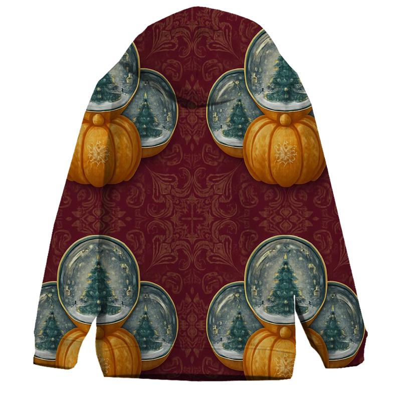 Snow Globe Pumpkin Medallion Repeat On Burgundy Background pullover hoodies