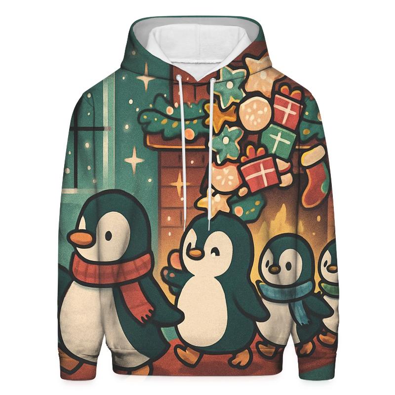 Penguin Cookie Parade At The Fireplace zip-up hoodies