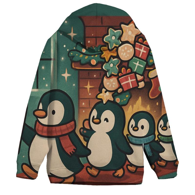 Penguin Cookie Parade At The Fireplace zip-up hoodies