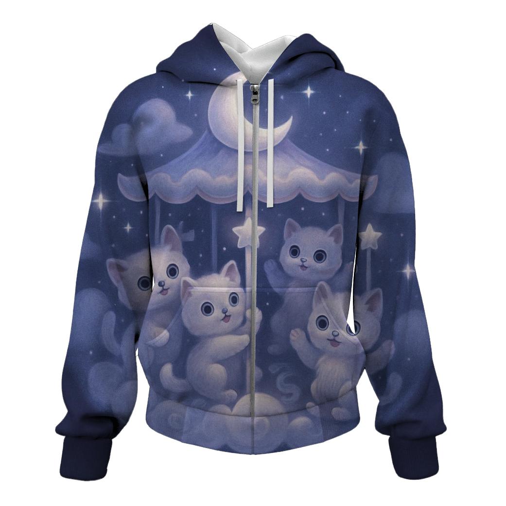 Moonlit Cloud Kitten Carousel lightweight hoodies