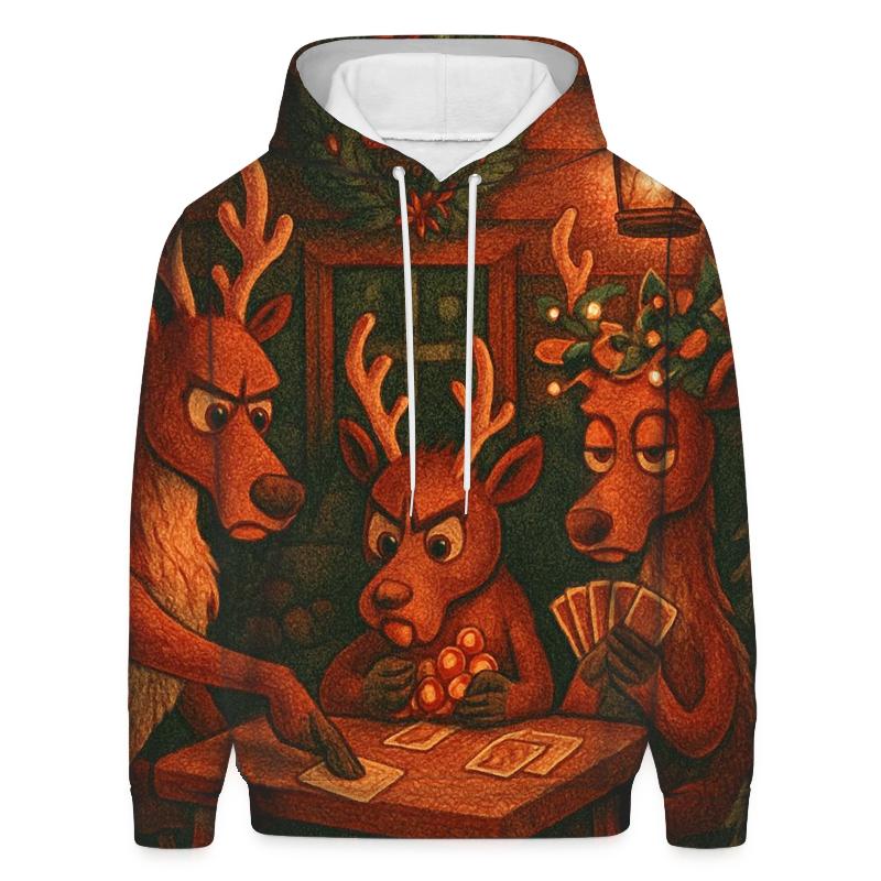 Reindeer Card Game In A Snowy Cabin lightweight hoodies
