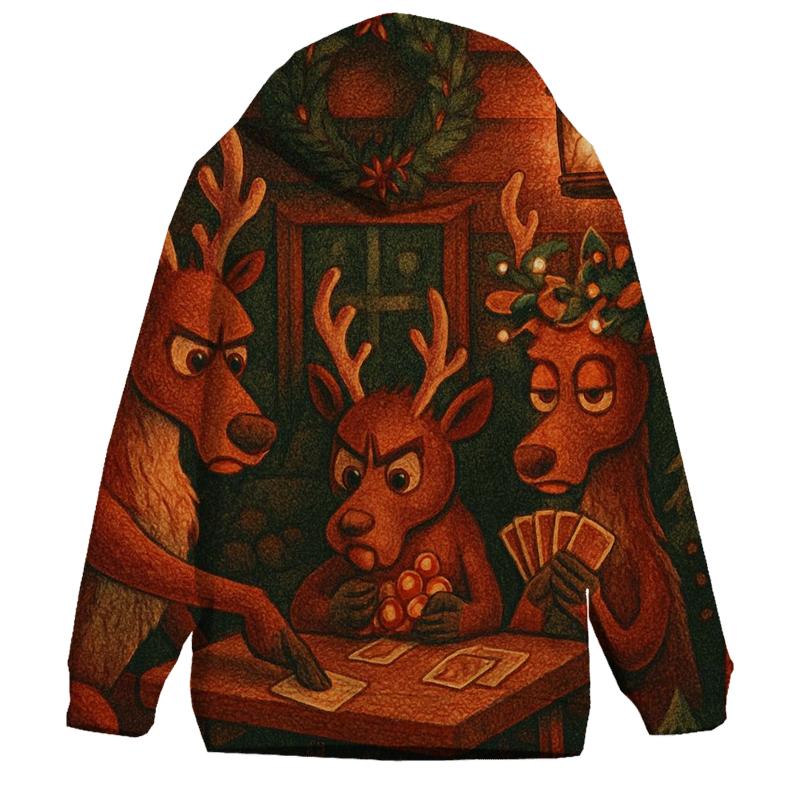 Reindeer Card Game In A Snowy Cabin lightweight hoodies