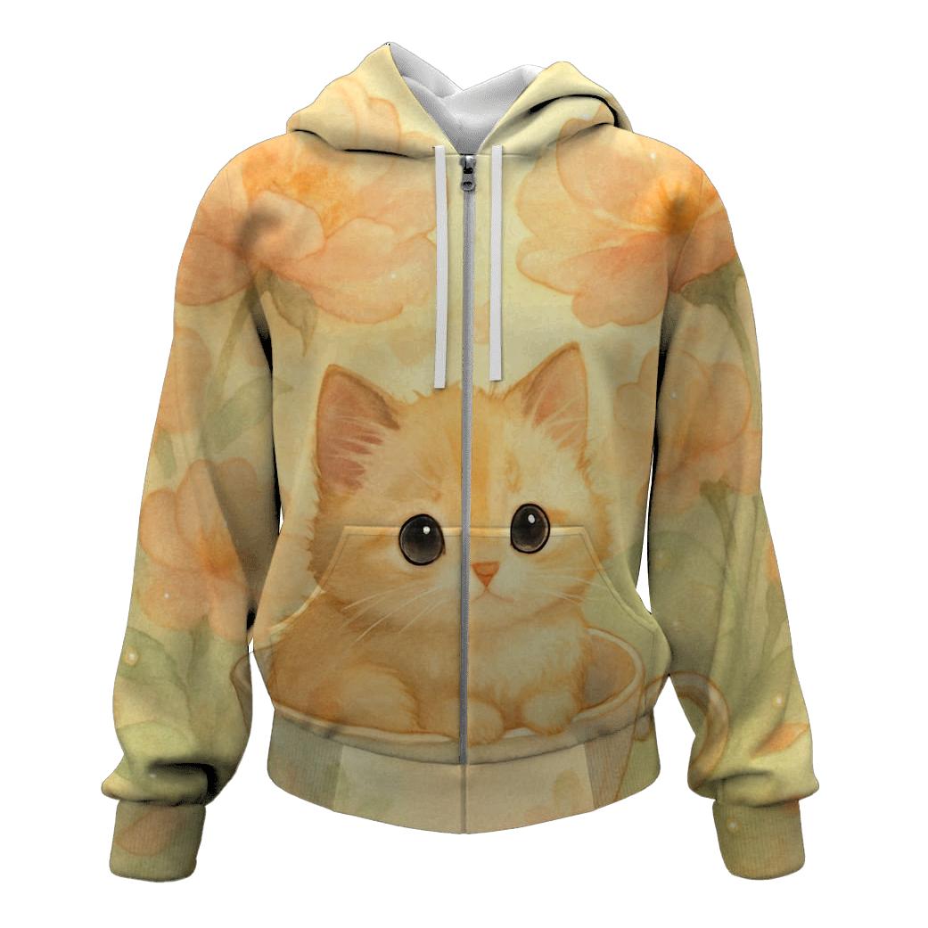 Sunrise Tea Garden Kitten Nap designer hoodies