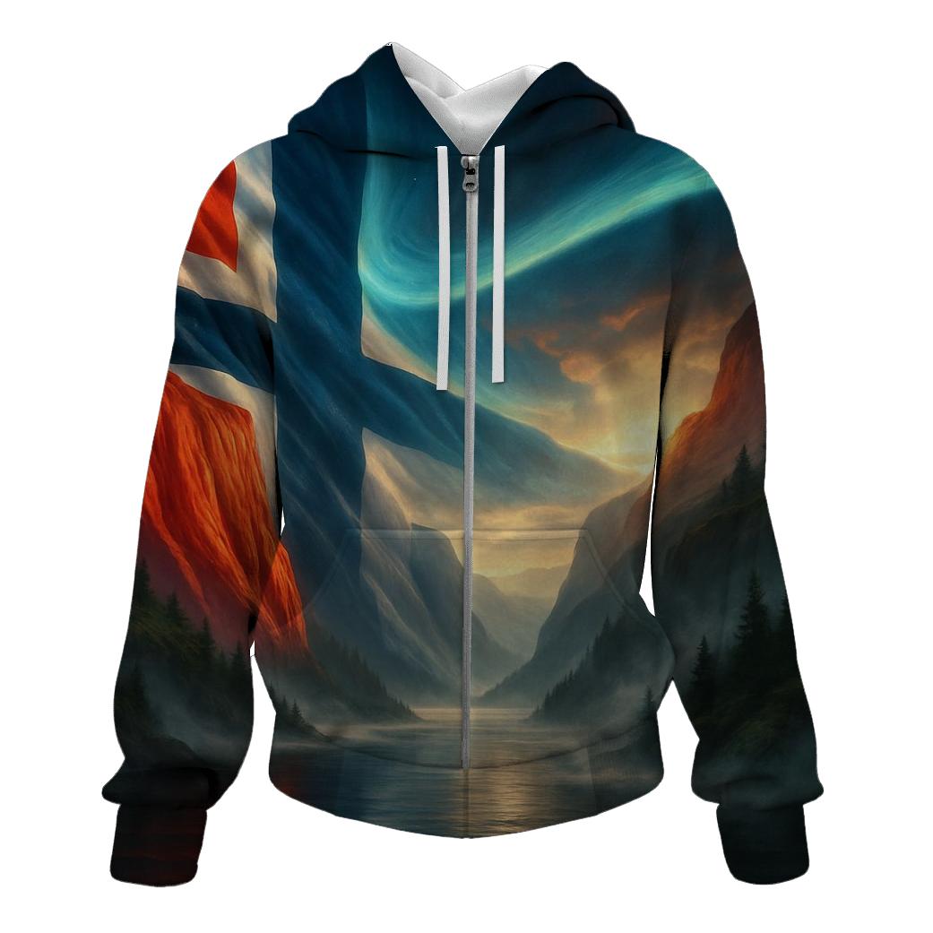 Aurora Fjord Flag Of Norway zip-up hoodies