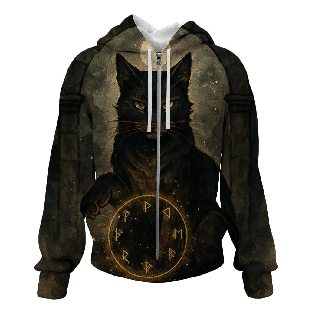 Midnight Rune Guardian Cat designer hoodies