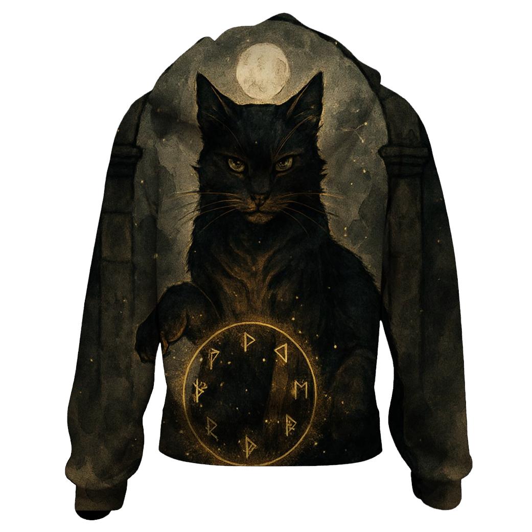 Midnight Rune Guardian Cat designer hoodies
