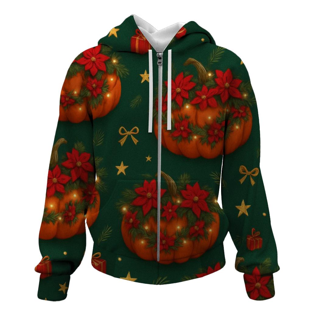 Poinsettia Garland Pumpkin Scatter On Deep Green Background hoodie designs