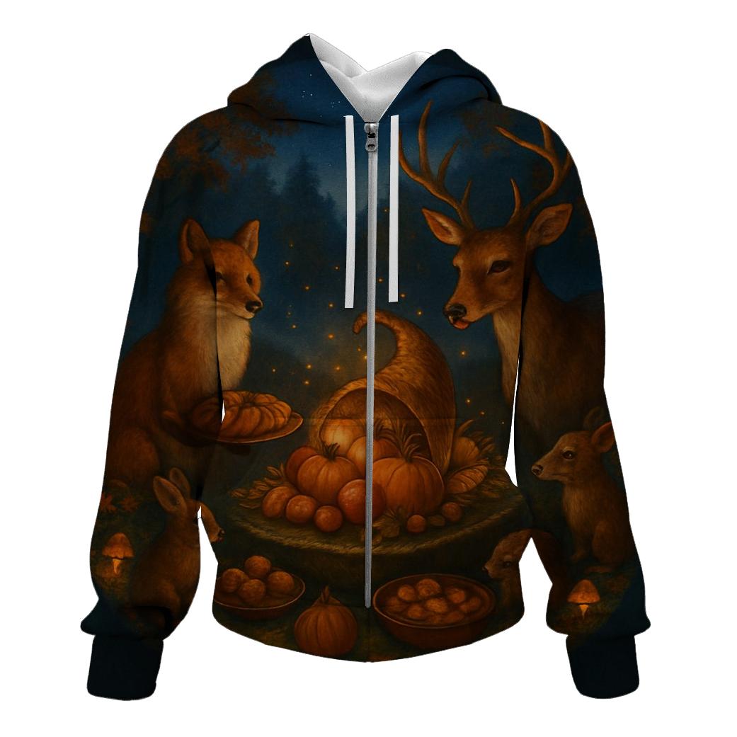 Starlit Cornucopia Woodland Banquet graphic hoodies