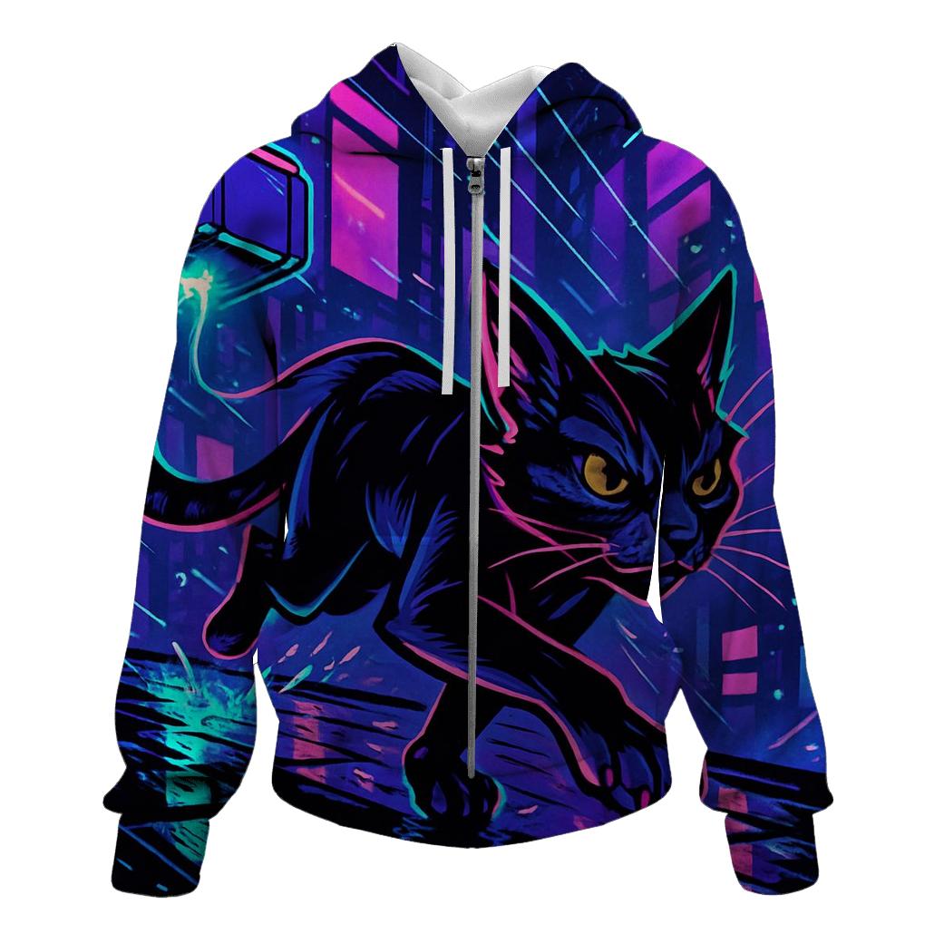 Neon Alley Courier Cat zip-up hoodies