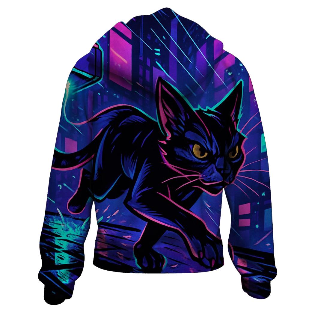 Neon Alley Courier Cat zip-up hoodies
