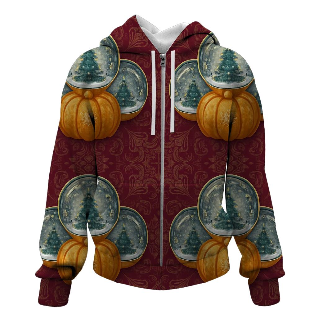 Snow Globe Pumpkin Medallion Repeat On Burgundy Background hoodies fashion