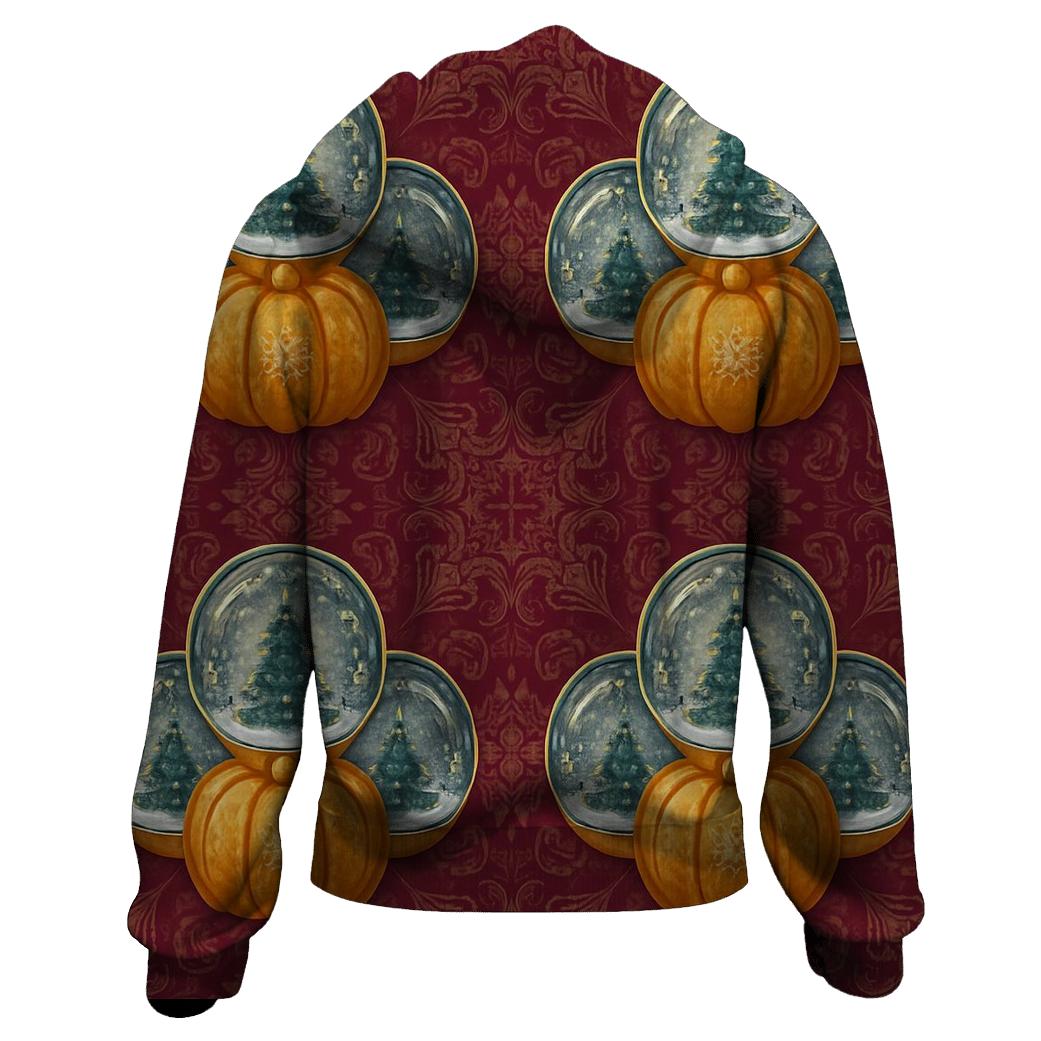 Snow Globe Pumpkin Medallion Repeat On Burgundy Background hoodies fashion