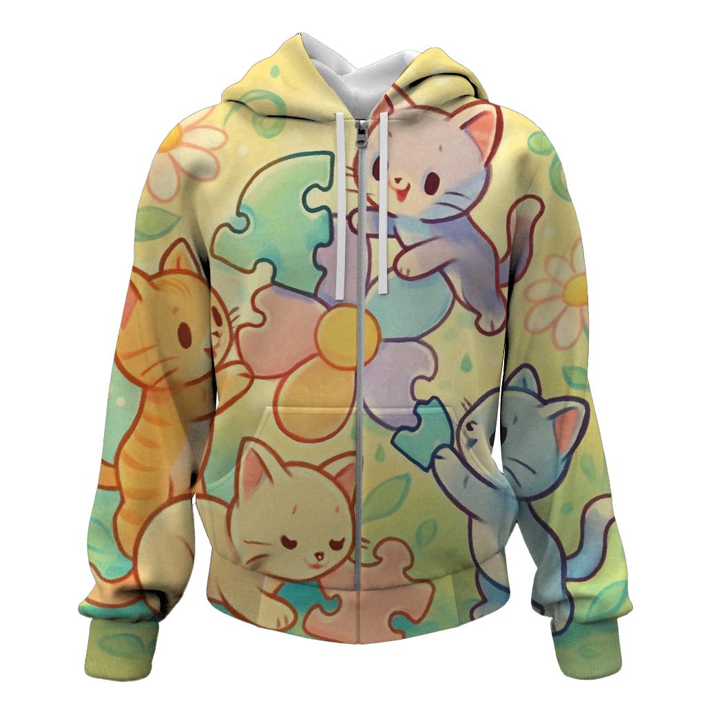 Sunlit Garden Puzzle Kittens hoodie trends