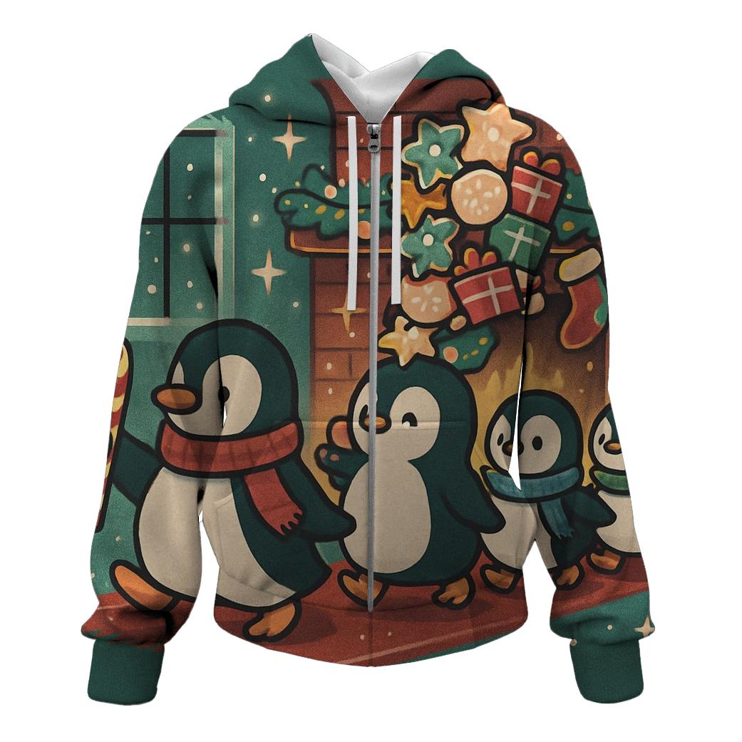 Penguin Cookie Parade At The Fireplace printed hoodies