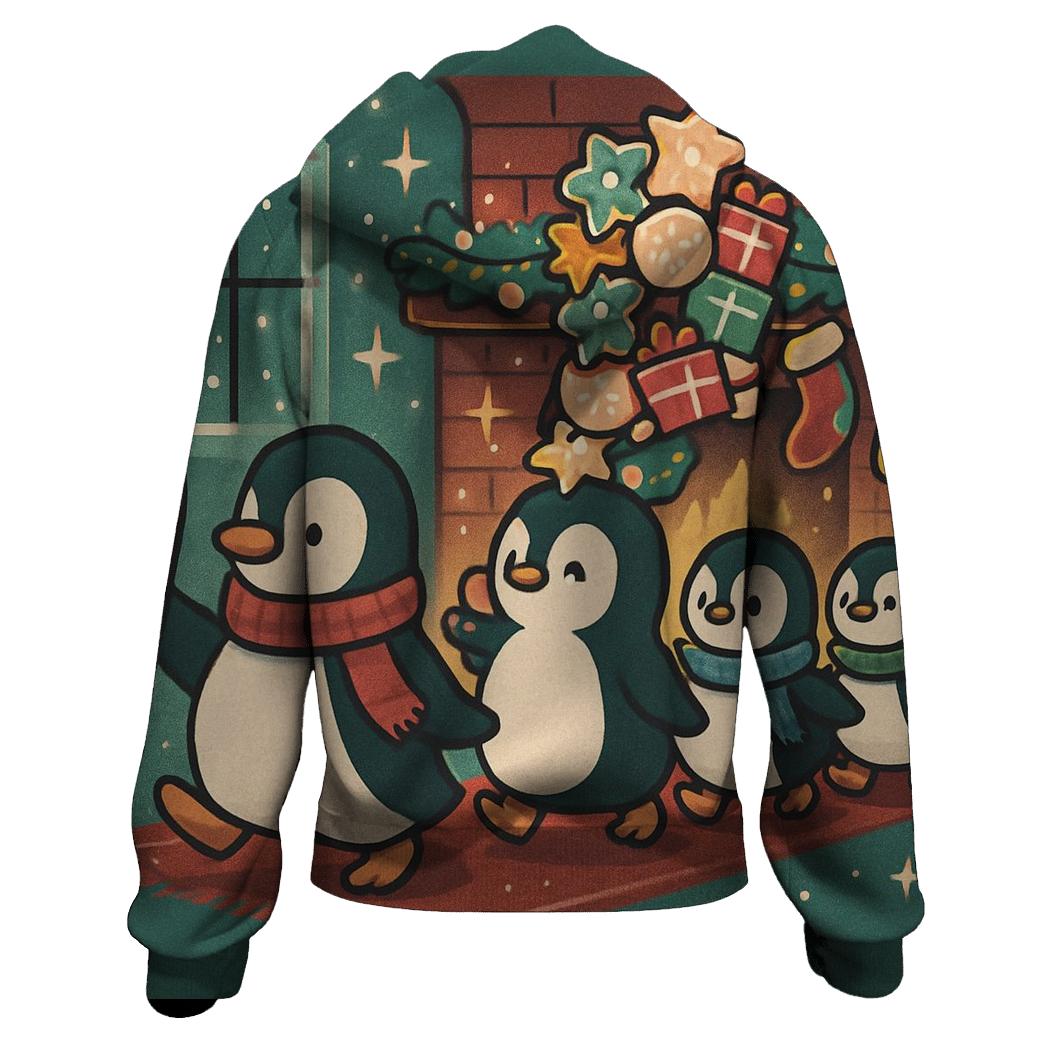 Penguin Cookie Parade At The Fireplace printed hoodies