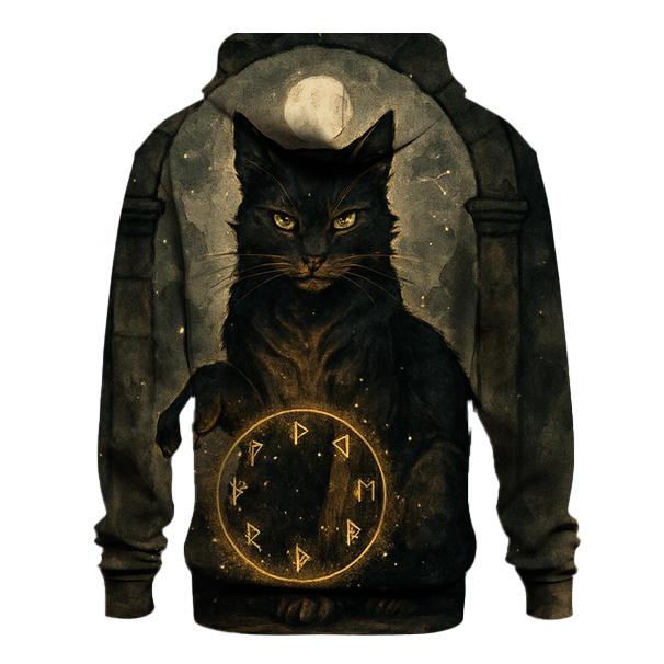 Midnight Rune Guardian Cat lightweight hoodies