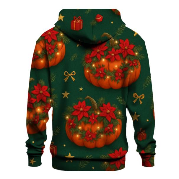Poinsettia Garland Pumpkin Scatter On Deep Green Background designer hoodies