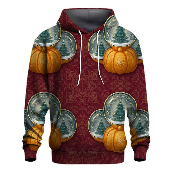 Snow Globe Pumpkin Medallion Repeat On Burgundy Background graphic hoodies
