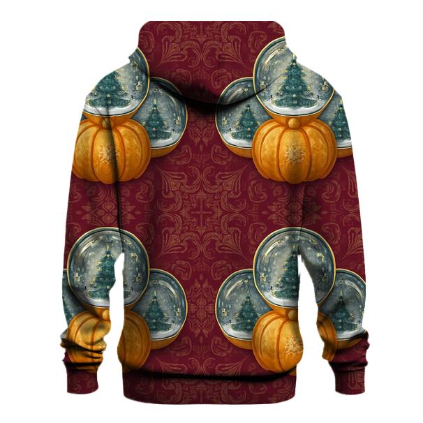 Snow Globe Pumpkin Medallion Repeat On Burgundy Background graphic hoodies