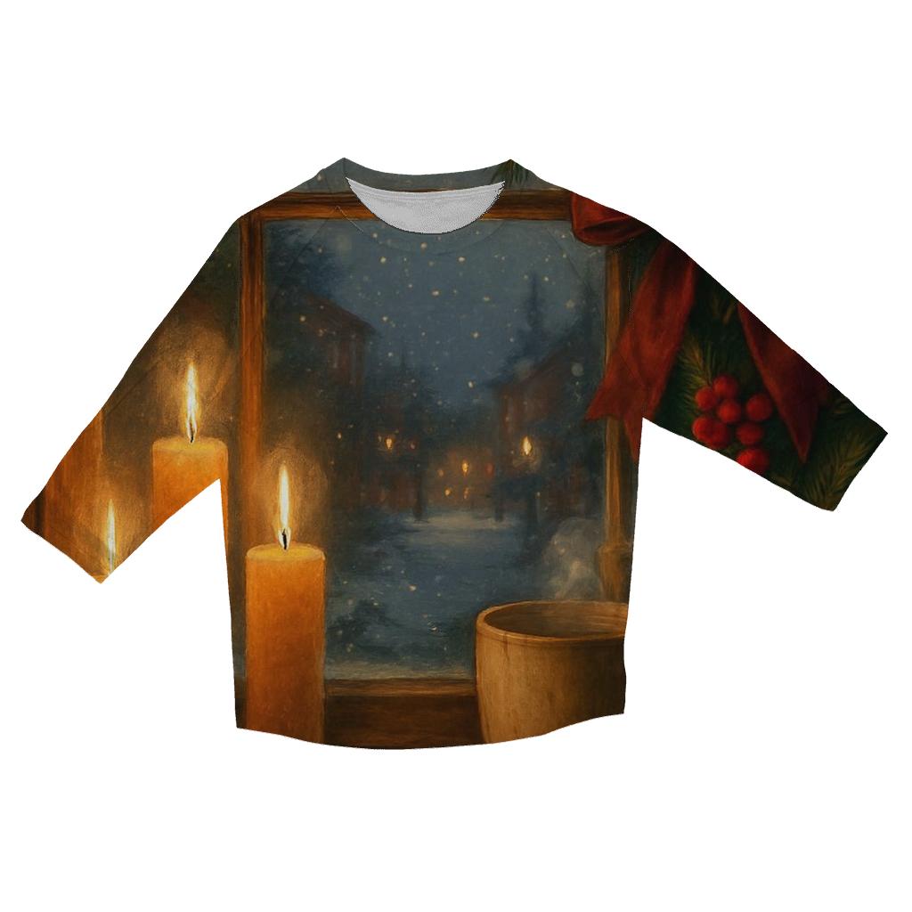 Candlelit Evergreen Window At First Snow fashion 3/4 sleeve shirts
