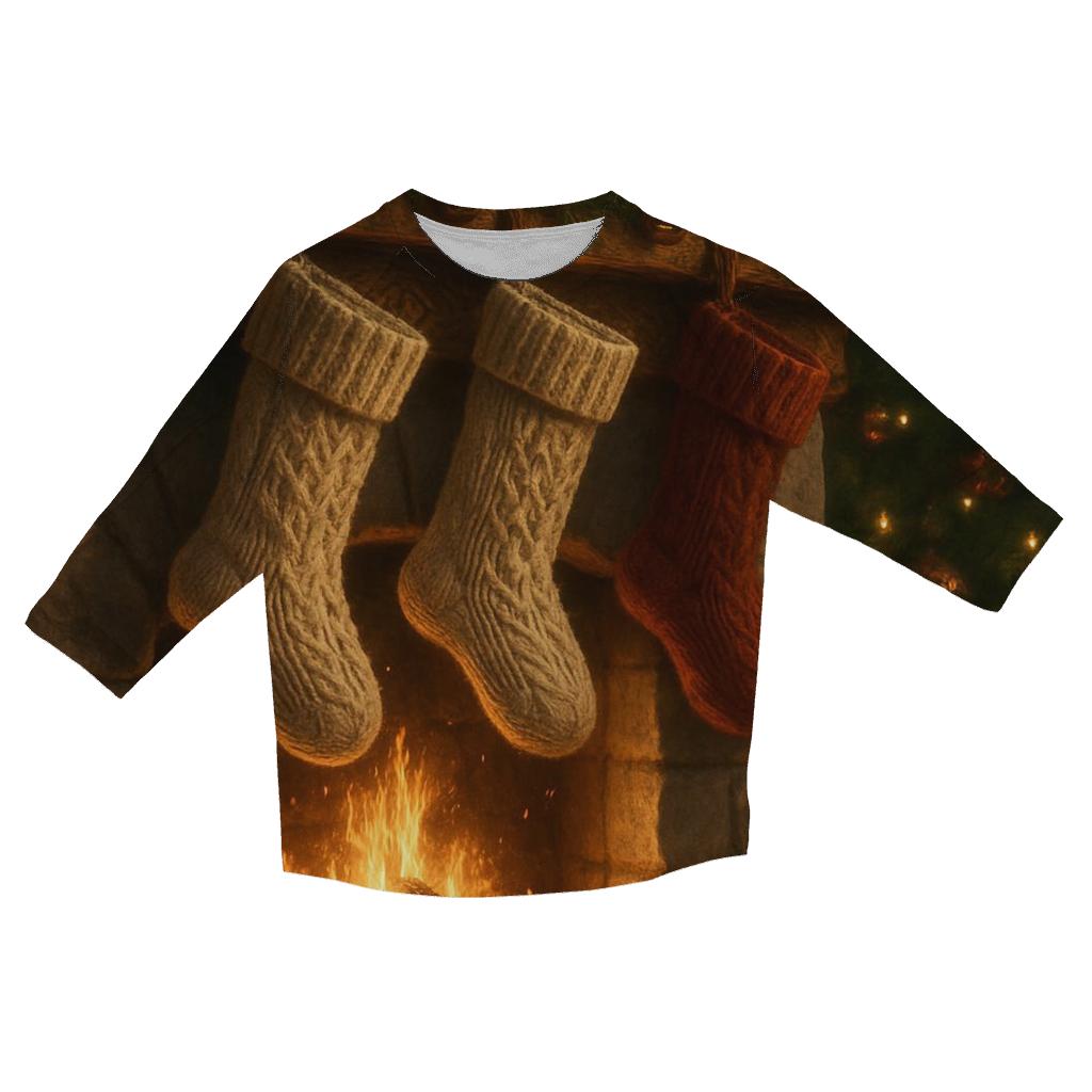Fireside Stockings And Snowy Silence custom 3/4 sleeve shirts