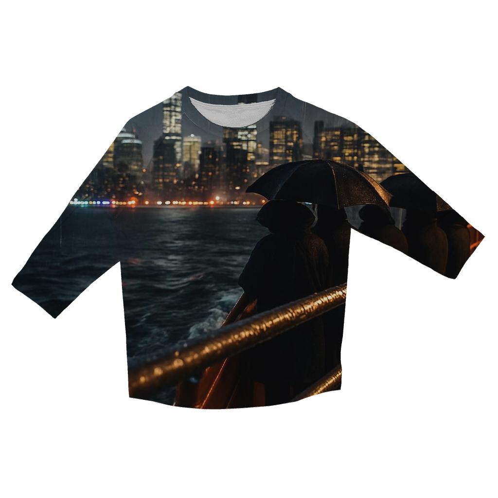 Rainy Night Arrival On The Staten Island Ferry printed three quarter sleeve shirts