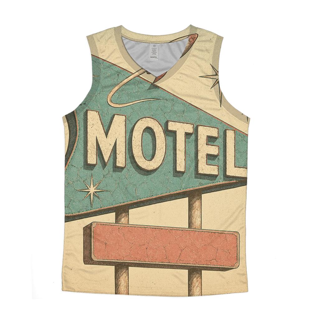 Faded Space Age Motel Sign trendy fitted tank tops