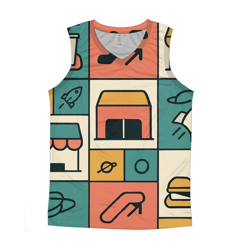 Space Mall Food Court Pattern personalized athletic tanks