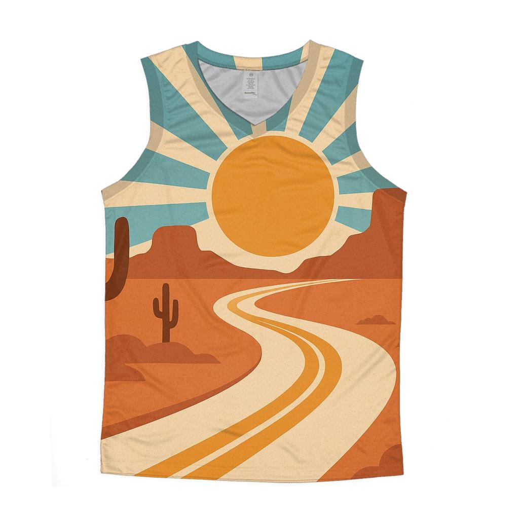 Desert Road Trip Sunburst Map cotton sleeveless tops