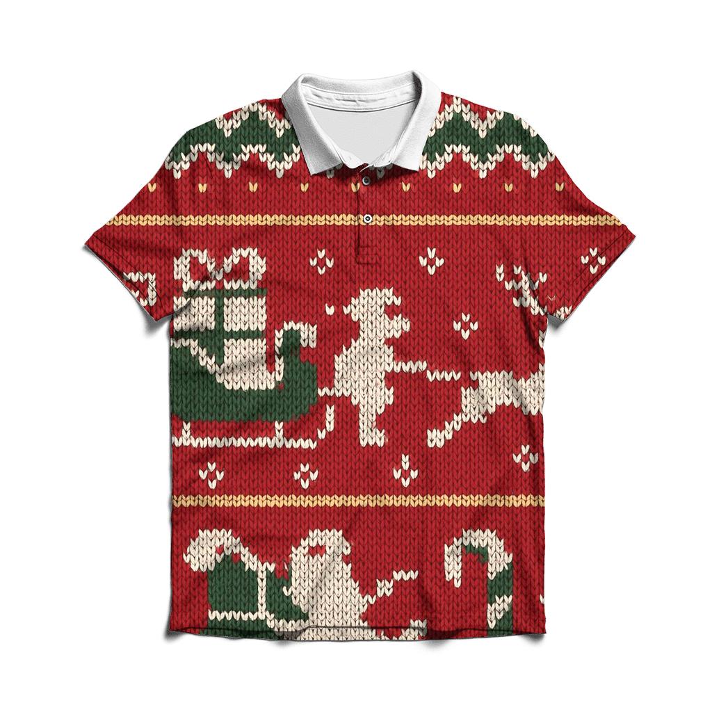 Santa Sleigh Zigzag Skyline Design premium cotton polo shirts