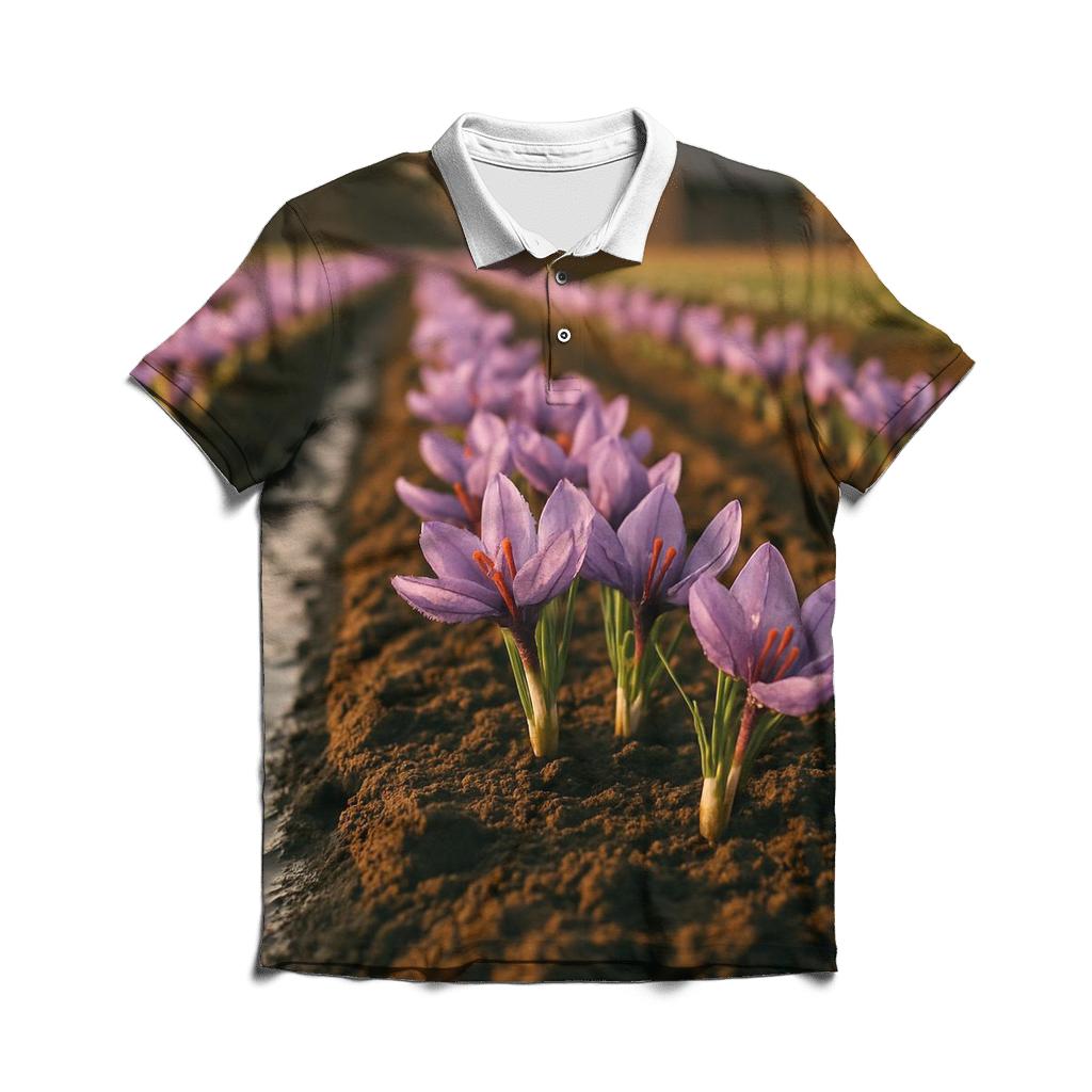 Saffron Crocus Rows After Irrigation casual sports polo shirts