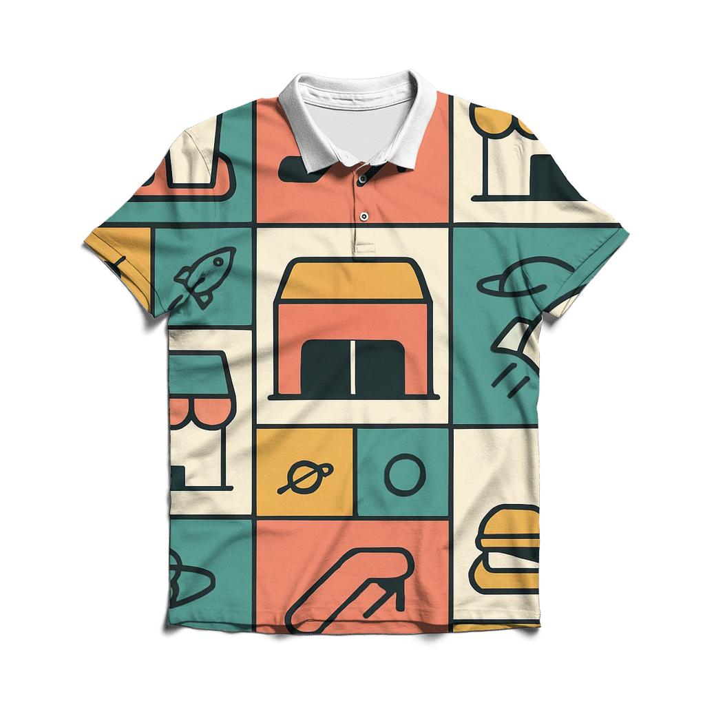 Space Mall Food Court Pattern classic pique polos