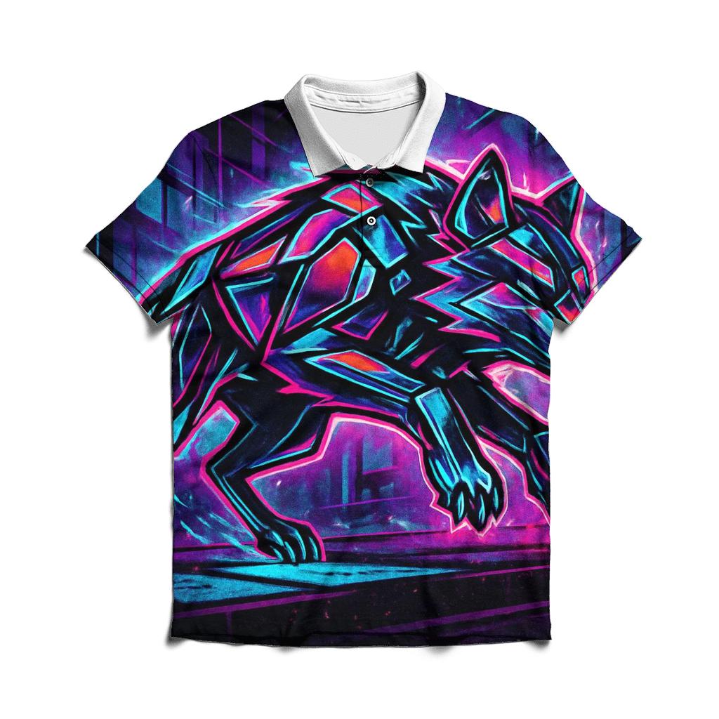 Neon Rift Streetrunner Wolf embroidered polo tops