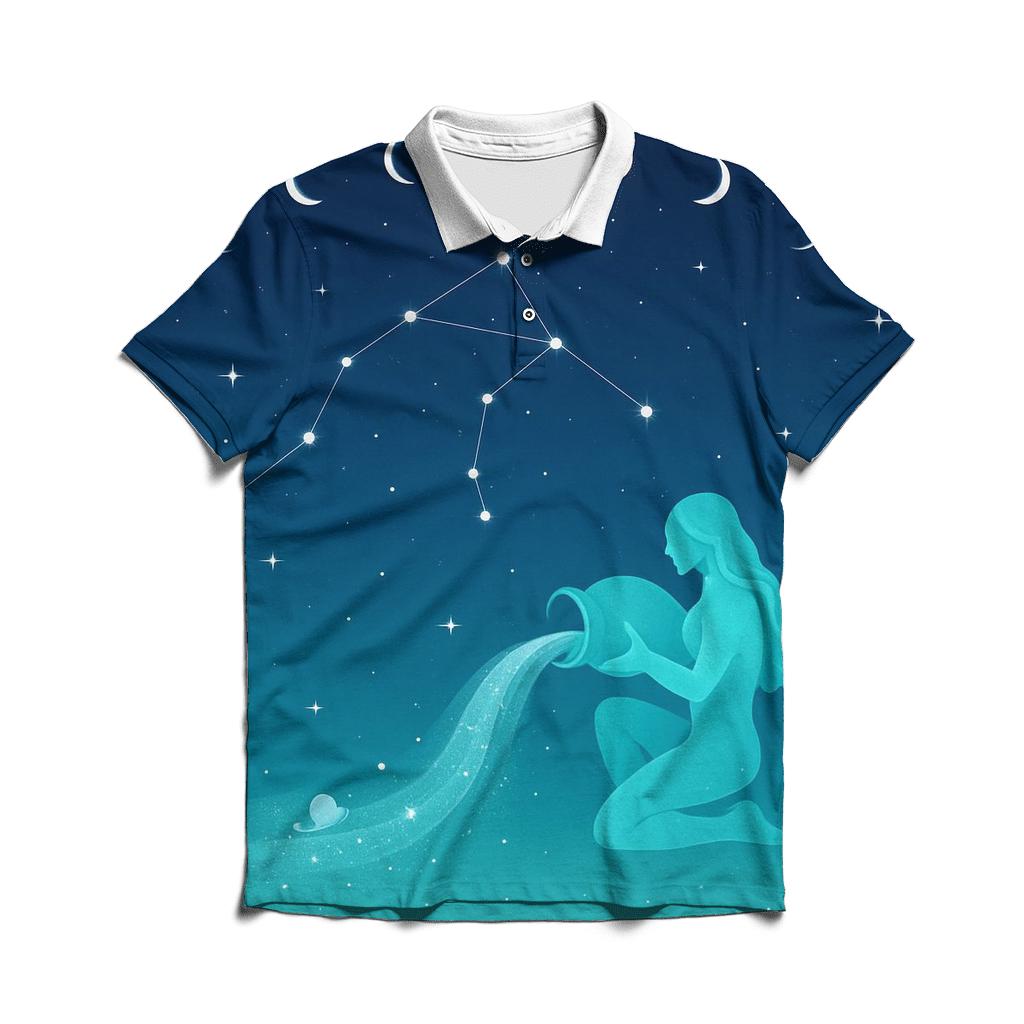 Aquarius Water Bearer Constellation Pour designer slim fit polos