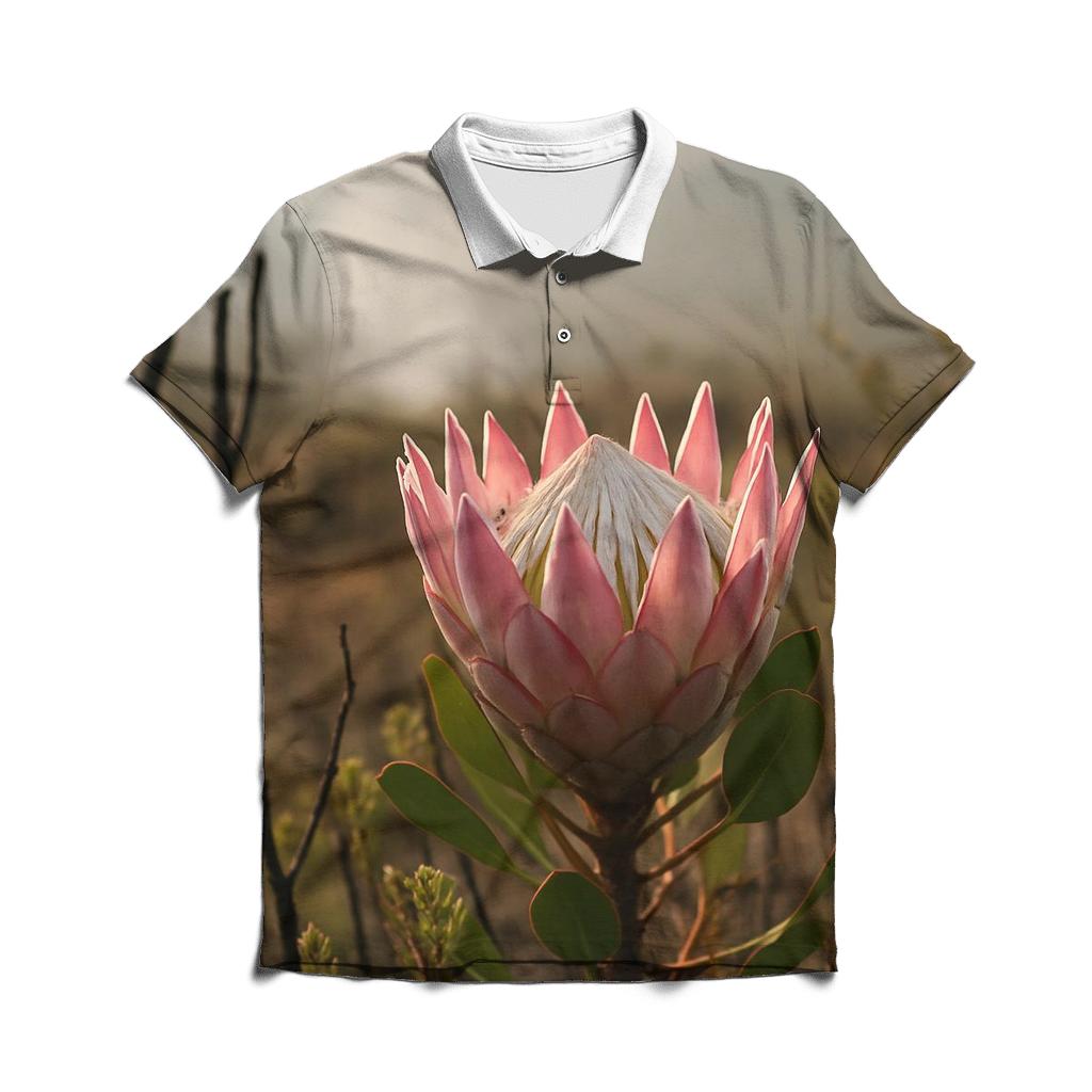 King Protea In Fynbos After A Controlled Burn custom polo shirts